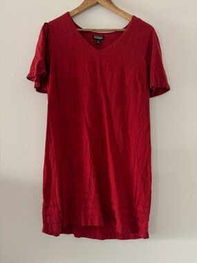 Linen Blend Red Orange XL Mini Dress Cottage Whimsical Prairie Floral Beach